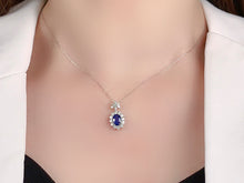 Load image into Gallery viewer, LUOWEND 18K White Gold Real Natural Sapphire and Diamond Gemstone Necklace for Women
