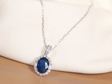 Load image into Gallery viewer, LUOWEND 18K White Gold Real Natural Sapphire and Diamond Gemstone Necklace for Women
