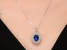 Load image into Gallery viewer, LUOWEND 18K White Gold Real Natural Sapphire and Diamond Gemstone Necklace for Women