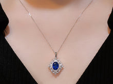 Load image into Gallery viewer, LUOWEND 18K White Gold Real Natural Sapphire and Diamond Gemstone Necklace for Women