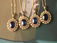 Load image into Gallery viewer, LUOWEND 18K Yellow Gold Real Natural Sapphire and Diamond Gemstone Necklace for Women