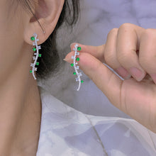Load image into Gallery viewer, LUOWEND 18K White Gold Real Natural Jadeite and Diamond Gemstone Earrings for Women