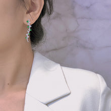 Load image into Gallery viewer, LUOWEND 18K White Gold Real Natural Jadeite and Diamond Gemstone Earrings for Women