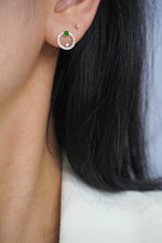 Load image into Gallery viewer, LUOWEND 18K White Gold Real Natural Jadeite and Diamond Gemstone Earrings for Women