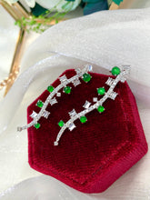 Load image into Gallery viewer, LUOWEND 18K White Gold Real Natural Jadeite and Diamond Gemstone Earrings for Women