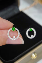 Load image into Gallery viewer, LUOWEND 18K White Gold Real Natural Jadeite and Diamond Gemstone Earrings for Women
