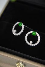 Load image into Gallery viewer, LUOWEND 18K White Gold Real Natural Jadeite and Diamond Gemstone Earrings for Women