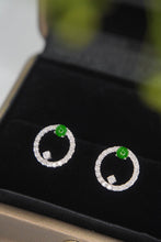 Load image into Gallery viewer, LUOWEND 18K White Gold Real Natural Jadeite and Diamond Gemstone Earrings for Women