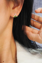 Load image into Gallery viewer, LUOWEND 18K White Gold Real Natural Jadeite and Diamond Gemstone Earrings for Women