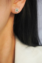 Load image into Gallery viewer, LUOWEND 18K White Gold Real Natural Jadeite and Diamond Gemstone Earrings for Women