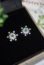 Load image into Gallery viewer, LUOWEND 18K White Gold Real Natural Jadeite and Diamond Gemstone Earrings for Women