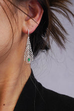 Load image into Gallery viewer, LUOWEND 18K White Gold Real Natural Emerald and Diamond Gemstone Earrings for Women
