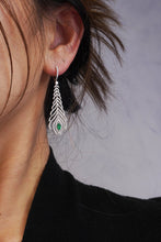 Load image into Gallery viewer, LUOWEND 18K White Gold Real Natural Emerald and Diamond Gemstone Earrings for Women
