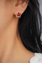 Load image into Gallery viewer, LUOWEND 18K Yellow Gold Real Natural Ruby and Diamond Gemstone Earrings for Women
