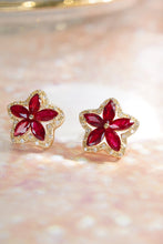 Load image into Gallery viewer, LUOWEND 18K Yellow Gold Real Natural Ruby and Diamond Gemstone Earrings for Women
