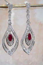 Load image into Gallery viewer, LUOWEND 18K White Gold Real Natural Ruby and Diamond Gemstone Earrings for Women