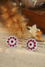 Load image into Gallery viewer, LUOWEND 18K White Gold Real Natural Ruby and Diamond Gemstone Earrings for Women