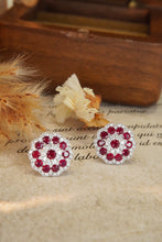 Load image into Gallery viewer, LUOWEND 18K White Gold Real Natural Ruby and Diamond Gemstone Earrings for Women