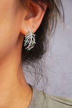 Load image into Gallery viewer, LUOWEND 18K White Gold Real Natural Emerald and Diamond Gemstone Earrings for Women