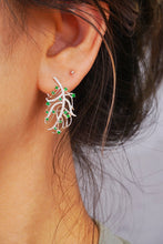 Load image into Gallery viewer, LUOWEND 18K White Gold Real Natural Emerald and Diamond Gemstone Earrings for Women