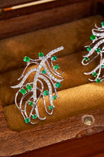 Load image into Gallery viewer, LUOWEND 18K White Gold Real Natural Emerald and Diamond Gemstone Earrings for Women