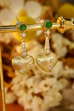 Load image into Gallery viewer, LUOWEND 18K Yellow Gold Real Natural Emerald and Diamond Gemstone Earrings for Women