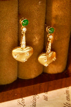 Load image into Gallery viewer, LUOWEND 18K Yellow Gold Real Natural Emerald and Diamond Gemstone Earrings for Women