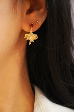 Load image into Gallery viewer, LUOWEND 18K Yellow Gold Real Natural Ruby and Diamond Gemstone Earrings for Women