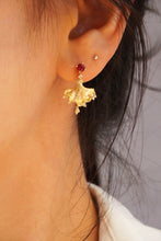 Load image into Gallery viewer, LUOWEND 18K Yellow Gold Real Natural Ruby and Diamond Gemstone Earrings for Women