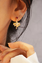 Load image into Gallery viewer, LUOWEND 18K Yellow Gold Real Natural Ruby and Diamond Gemstone Earrings for Women