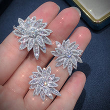 Load image into Gallery viewer, LUOWEND 18K White Gold Real Natural Diamond Stud Earring and Necklace for Women