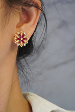 Load image into Gallery viewer, LUOWEND 18K Yellow Gold Real Natural Ruby and Diamond Gemstone Earrings for Women