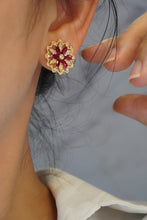 Load image into Gallery viewer, LUOWEND 18K Yellow Gold Real Natural Ruby and Diamond Gemstone Earrings for Women