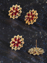 Load image into Gallery viewer, LUOWEND 18K Yellow Gold Real Natural Ruby and Diamond Gemstone Earrings for Women