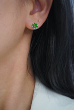 Load image into Gallery viewer, LUOWEND 18K White Gold Real Natural Jadeite and Diamond Gemstone Earrings for Women