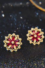 Load image into Gallery viewer, LUOWEND 18K Yellow Gold Real Natural Ruby and Diamond Gemstone Earrings for Women