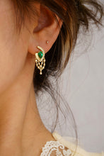 Load image into Gallery viewer, LUOWEND 18K Yellow Gold Real Natural Emerald and Diamond Gemstone Earrings for Women