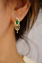 Load image into Gallery viewer, LUOWEND 18K Yellow Gold Real Natural Emerald and Diamond Gemstone Earrings for Women