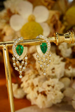 Load image into Gallery viewer, LUOWEND 18K Yellow Gold Real Natural Emerald and Diamond Gemstone Earrings for Women
