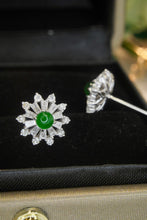 Load image into Gallery viewer, LUOWEND 18K White Gold Real Natural Jadeite and Diamond Gemstone Earrings for Women