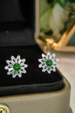 Load image into Gallery viewer, LUOWEND 18K White Gold Real Natural Jadeite and Diamond Gemstone Earrings for Women