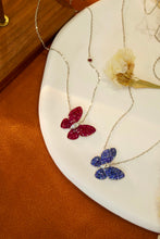 Load image into Gallery viewer, LUOWEND 18K White Gold Real Natural Ruby or Sapphire Gemstone Necklace for Women