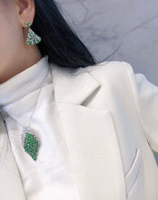 Load image into Gallery viewer, LUOWEND 18K White Gold Real Natural Emerald and Diamond Gemstone Necklace for Women