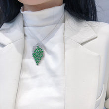 Load image into Gallery viewer, LUOWEND 18K White Gold Real Natural Emerald and Diamond Gemstone Necklace for Women