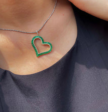 Load image into Gallery viewer, LUOWEND 18K Yellow Gold Real Natural Emerald and Diamond Gemstone Necklace for Women