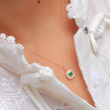 Load image into Gallery viewer, LUOWEND 18K Yellow Gold Real Natural Emerald and Diamond Gemstone Necklace for Women