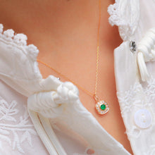 Load image into Gallery viewer, LUOWEND 18K Yellow Gold Real Natural Emerald and Diamond Gemstone Necklace for Women