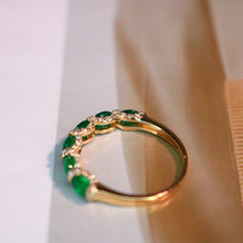 Load image into Gallery viewer, LUOWEND 18K Yellow Gold Real Natural Emerald and Diamond Gemstone Ring for Women