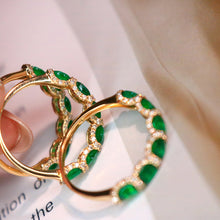 Load image into Gallery viewer, LUOWEND 18K Yellow Gold Real Natural Emerald and Diamond Gemstone Ring for Women