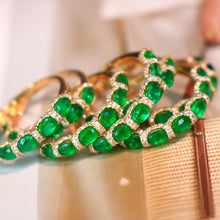 Load image into Gallery viewer, LUOWEND 18K Yellow Gold Real Natural Emerald and Diamond Gemstone Ring for Women